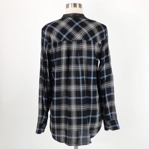 Vince Plaid Leather Trimmed Button Down Shirt Size 2 - NEW - Picture 4 of 8